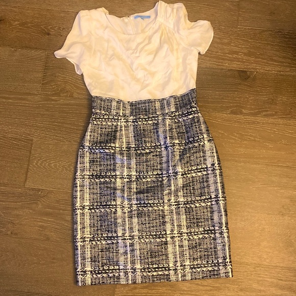 ANTONIO MELANI Dresses & Skirts - NWOT Antonio Melani Silk Tweed Career Cocktail Work Pleat Dress Cream Black 8 M